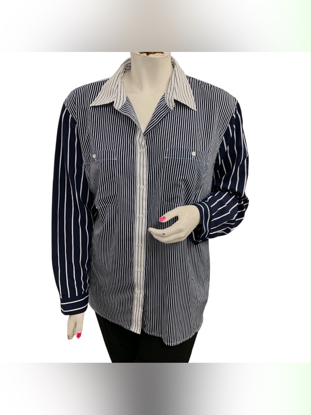 Ralph Lauren Navy & White Striped Long-Sleeve Button Shirt Size 3X
